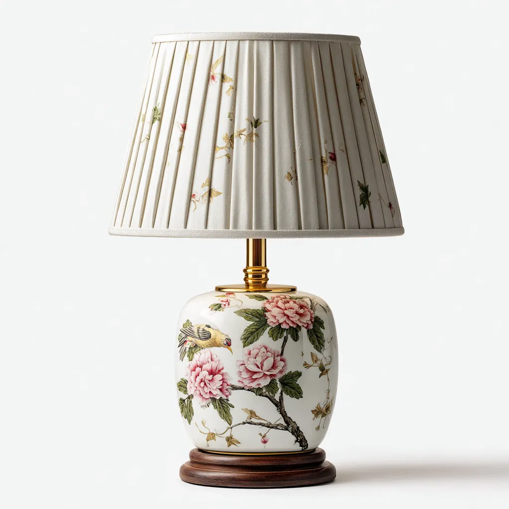 Lampada da tavolo - ceramica-tessuto-legno-metallo - 26x26x49 cm - bianco-rosa-verde-oro - stile classico-Nestleia