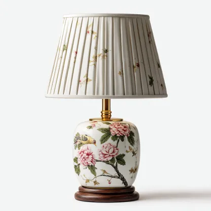 Lampada da tavolo - ceramica-tessuto-legno-metallo - 26x26x49 cm - bianco-rosa-verde-oro - stile classico-Nestleia