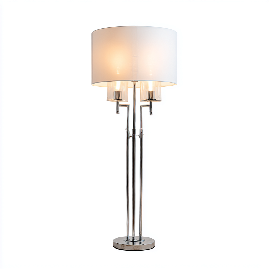 Lampada da terra - metallo-vetro-tessuto - 34x34x172 cm - argento-bianco - stile moderno-Nestleia