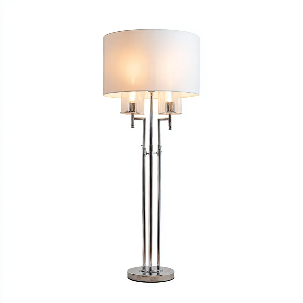 Lampada da terra - metallo-vetro-tessuto - 34x34x172 cm - argento-bianco - stile moderno-Nestleia