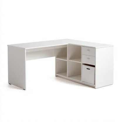 Scrivania - legno composito - 160x140x75 cm - bianco - moderno-Nestleia