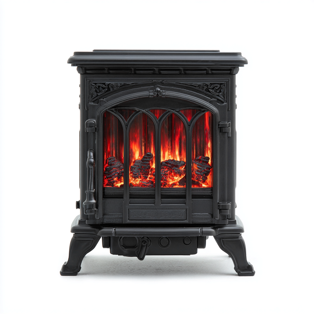 Camino elettrico-metallo-vetro-58x34x68 cm-nero-design classico-Nestleia