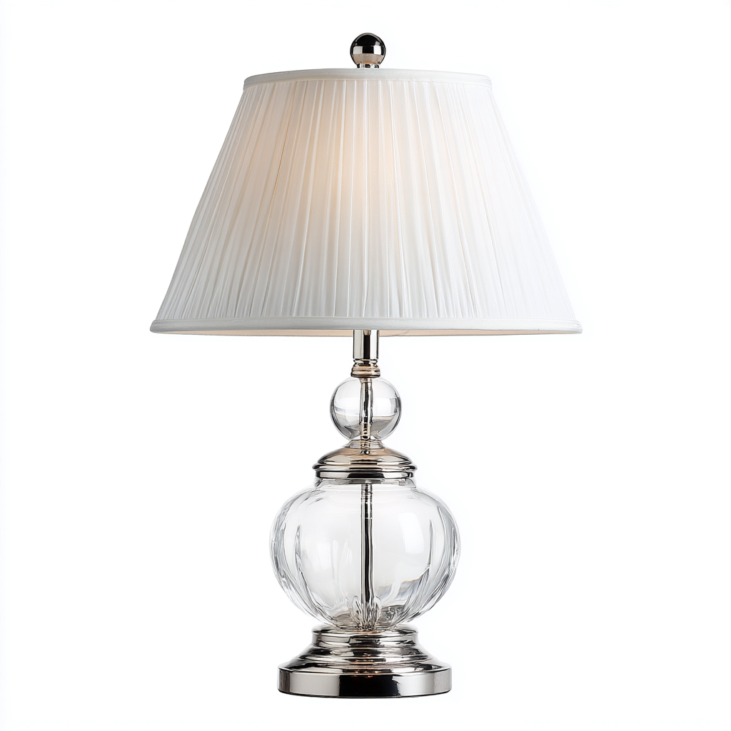 Lampada da tavolo - vetro-tessuto-metallo - 25x25x53 cm - trasparente-argento-bianco - stile classico-Nestleia