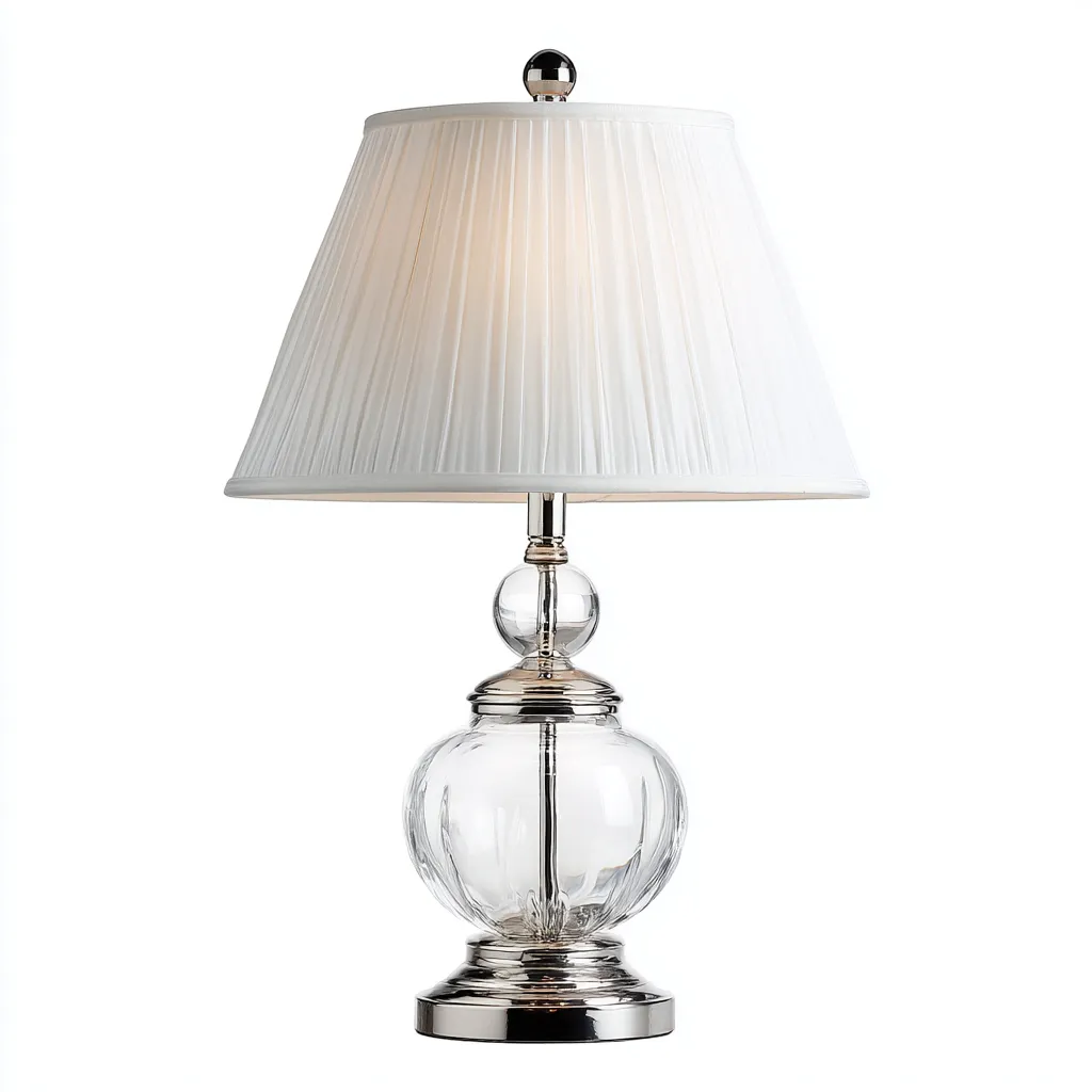 Lampada da tavolo - vetro-tessuto-metallo - 25x25x53 cm - trasparente-argento-bianco - stile classico-Nestleia