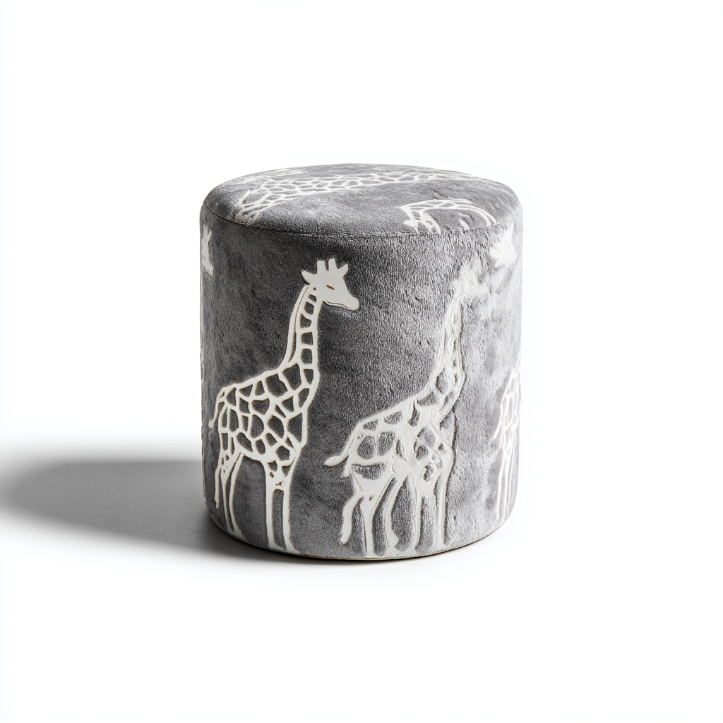 Pouf - velluto-imbottito - 32x32x36 cm - grigio-bianco - design decorativo-Nestleia