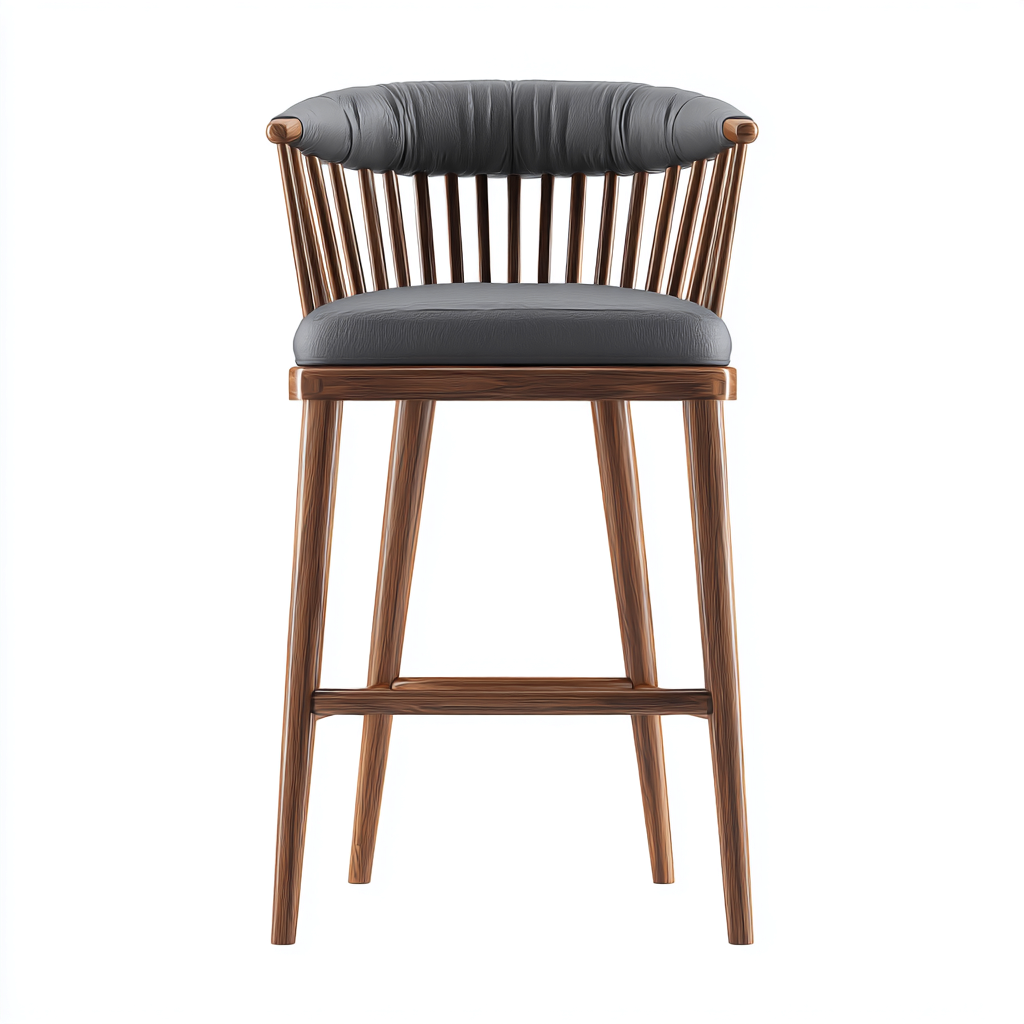 Sgabello da bar-legno-pelle-48x50x108 cm-grigio-design moderno-Nestleia