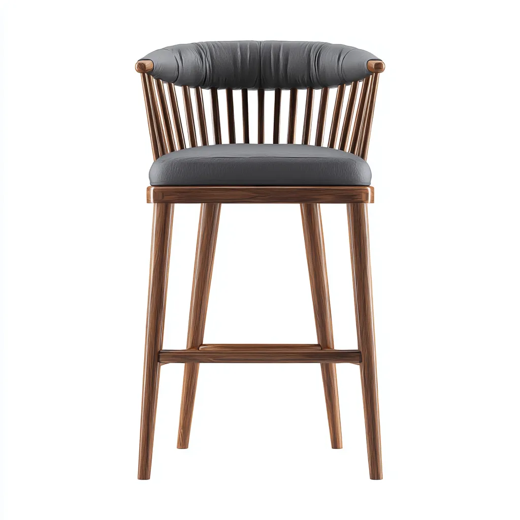 Sgabello da bar-legno-pelle-48x50x108 cm-grigio-design moderno-Nestleia