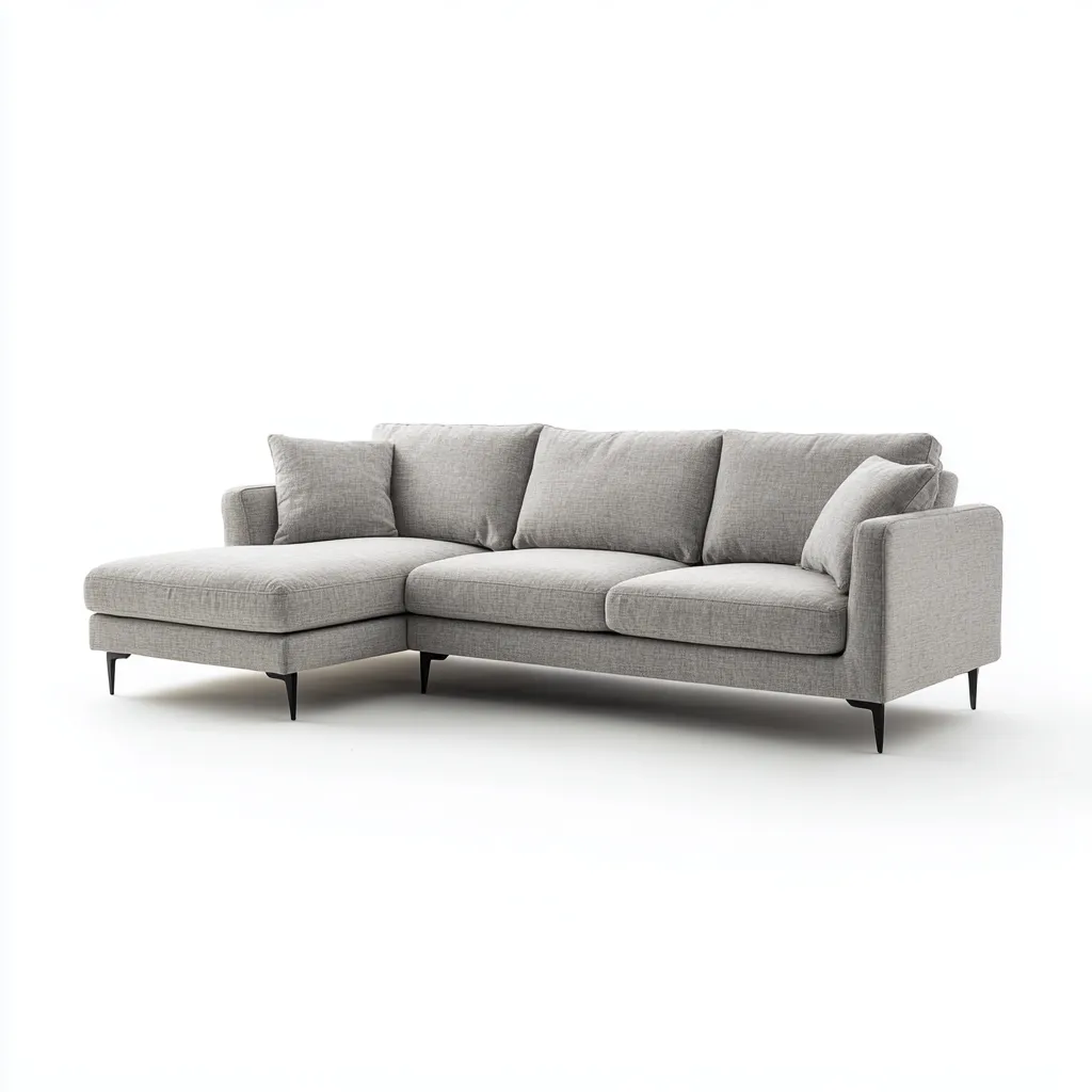 Divano angolare-tessuto-metallo-legno-265x160x81 cm-grigio chiaro-design moderno-Nestleia