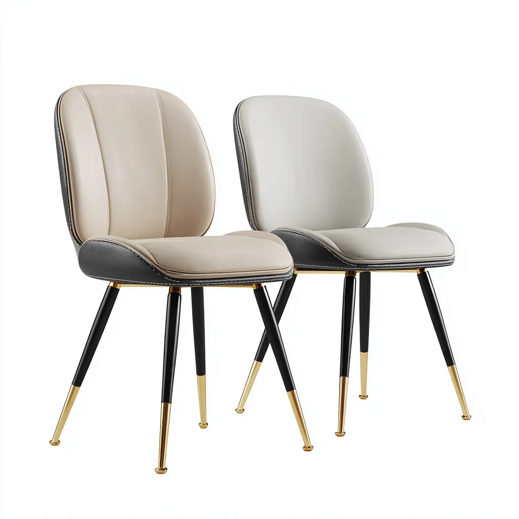 Sedia da pranzo-pelle sintetica-metallo-50x56x86 cm-beige-grigio-design moderno-Nestleia