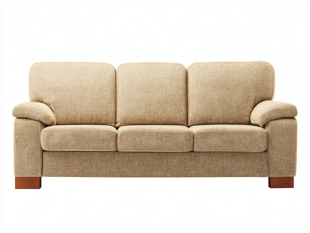 Divano a tre posti rivestito in tessuto 205x90x88 cm - beige/legno naturale - per soggiorno - design confortevole-Dwellingoliq