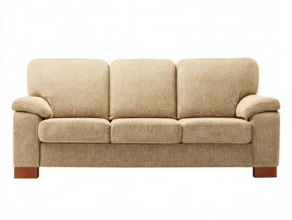 Divano a tre posti rivestito in tessuto 205x90x88 cm - beige/legno naturale - per soggiorno - design confortevole-Dwellingoliq