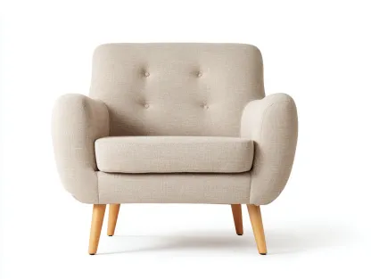 Poltrona imbottita in tessuto 82x78x88 cm - beige/legno naturale - per soggiorno - design moderno-Dwellingoliq