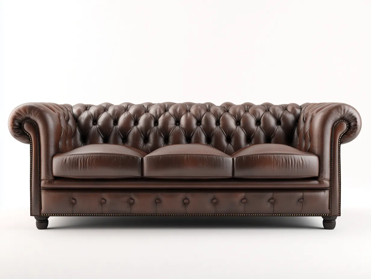 Divano 3 posti rivestito in vera pelle 210x95x78 cm - marrone scuro/nero - design classico-Dwellingoliq