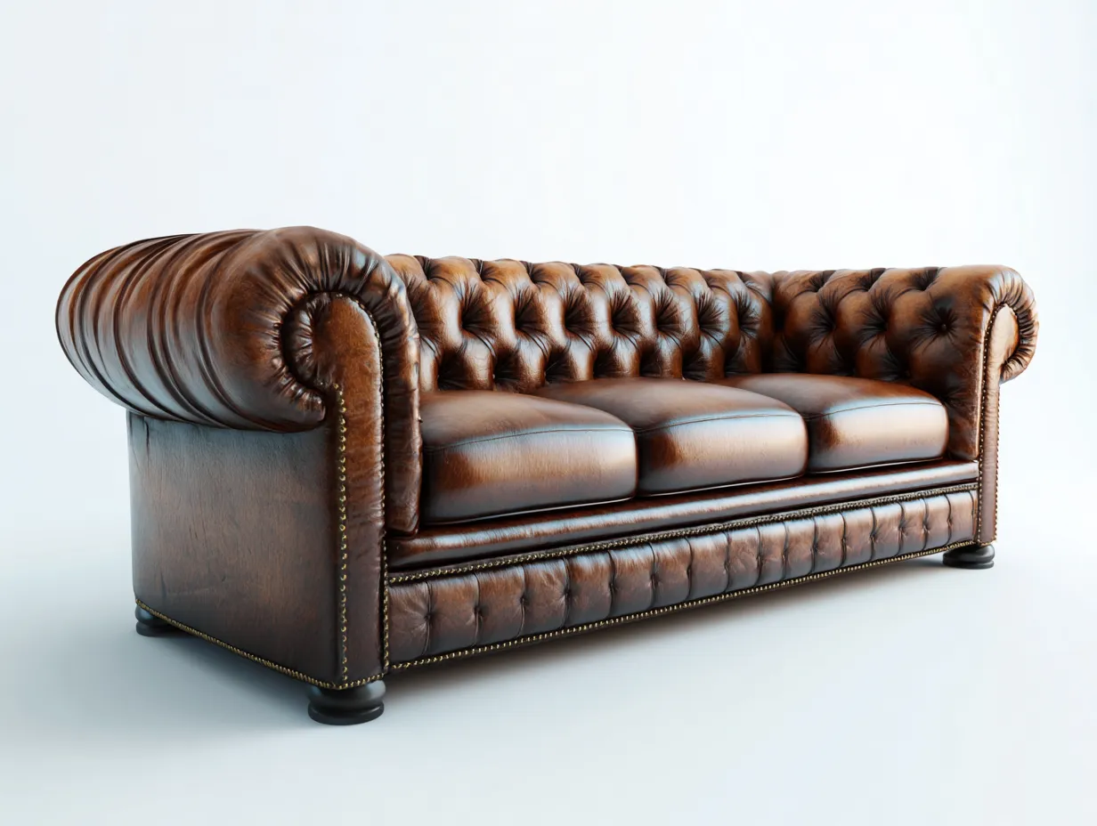 Divano a tre posti rivestito in pelle 220x95x80 cm - marrone/nero - per soggiorno - stile classico Chesterfield-Dwellingoliq