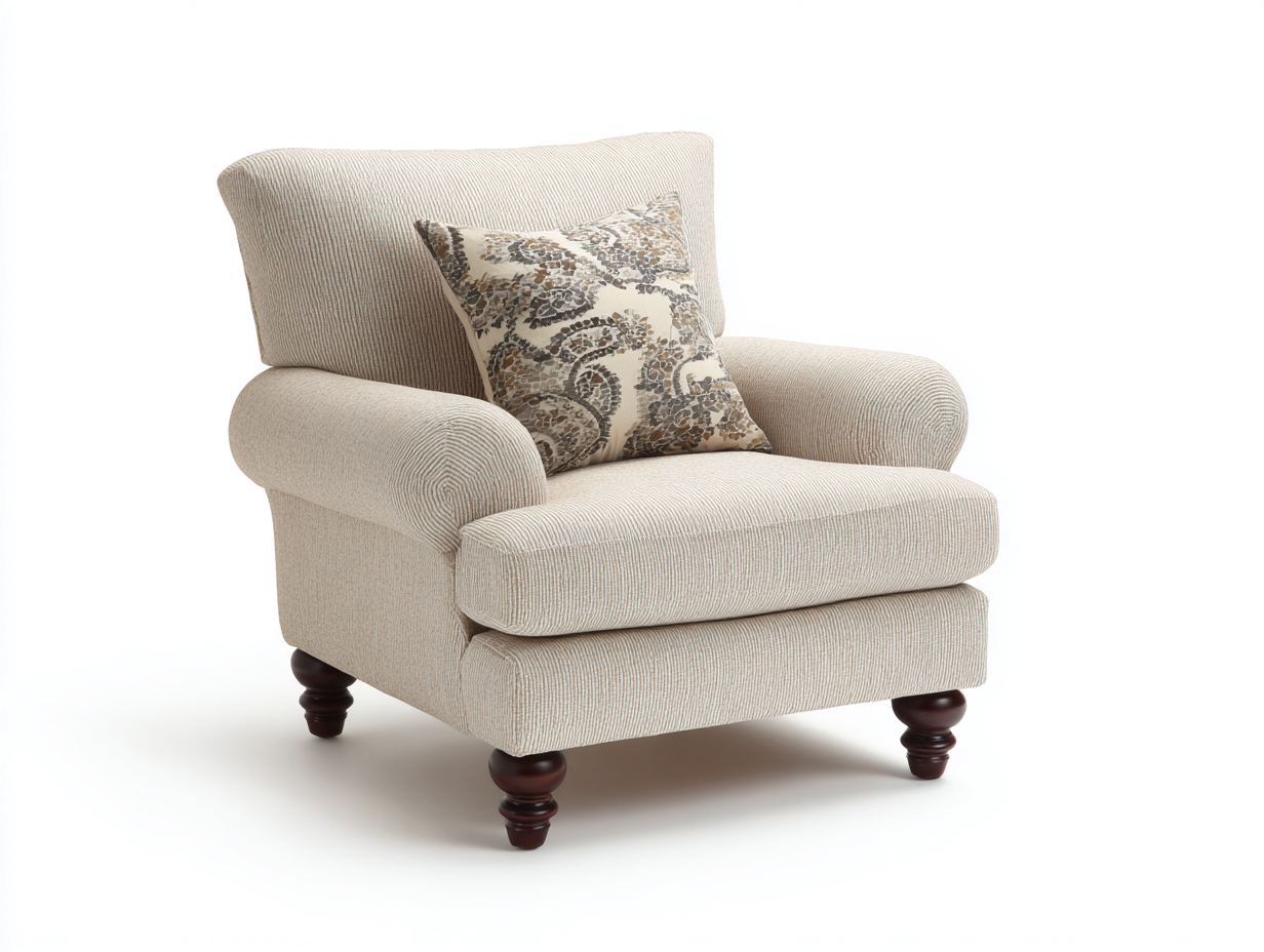 Poltrona rivestita in tessuto 95x92x98 cm - beige chiaro/marrone scuro - per soggiorno - design classico-Dwellingoliq