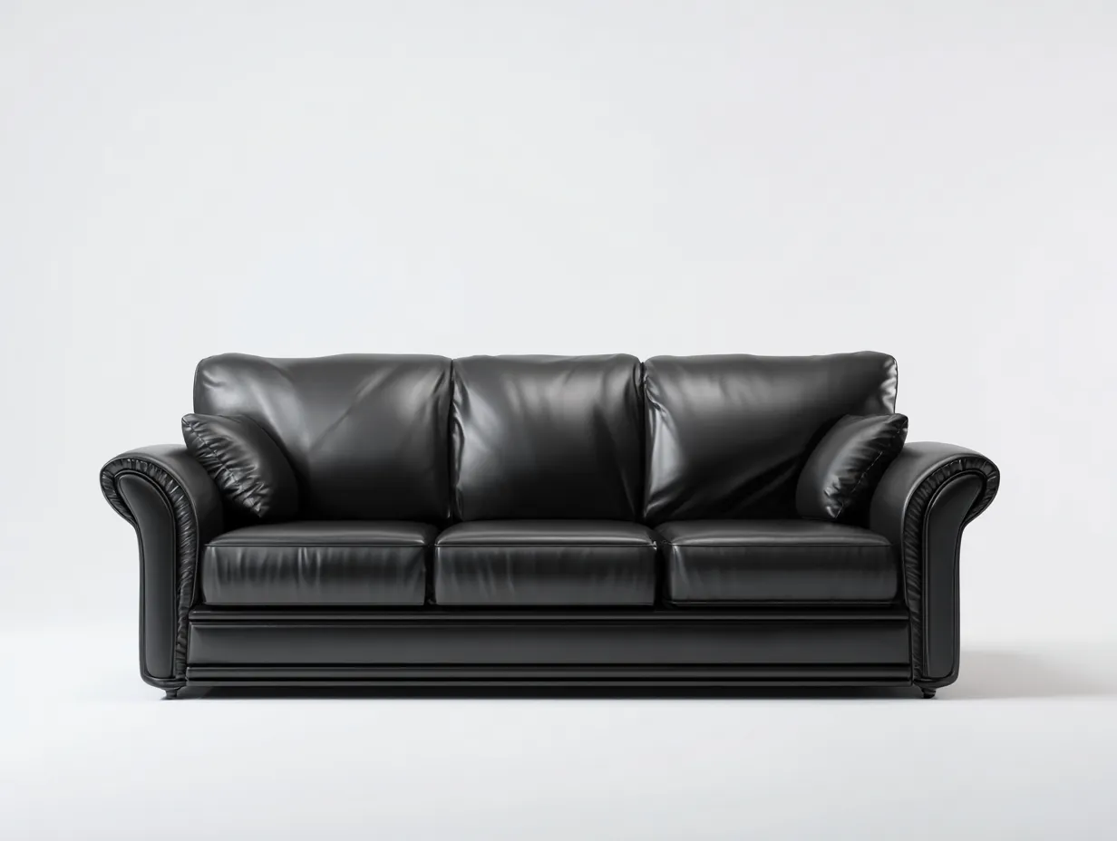 Divano 3 posti rivestito in vera pelle 210x95x82 cm - nero - design classico-Dwellingoliq