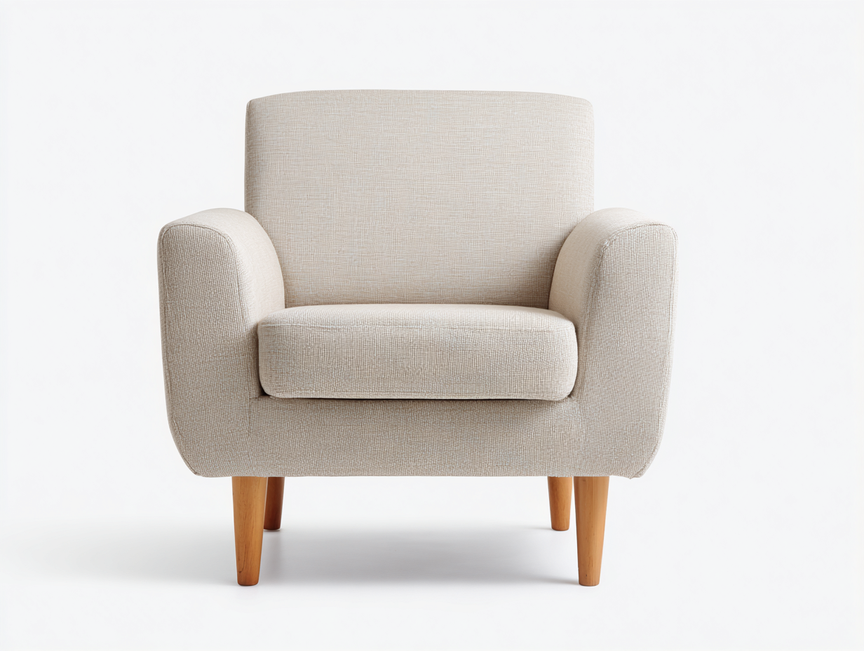 Poltrona imbottita in tessuto 78x78x88 cm - beige/legno naturale - per soggiorno - design moderno-Dwellingoliq