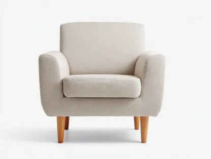 Poltrona imbottita in tessuto 78x78x88 cm - beige/legno naturale - per soggiorno - design moderno-Dwellingoliq