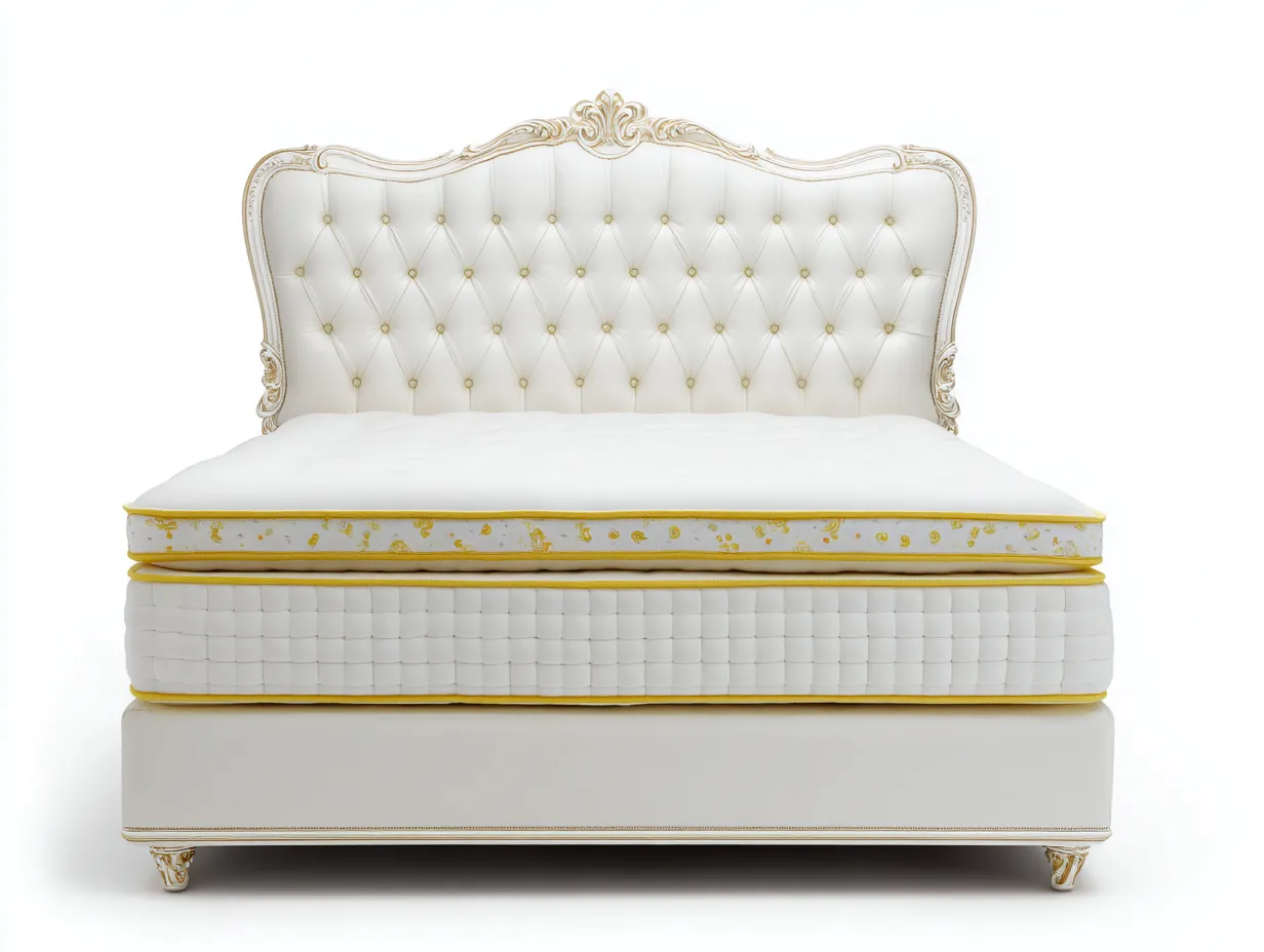 Letto matrimoniale imbottito 200x160x135 cm - bianco/oro - adatto per camera da letto - design classico-Dwellingoliq