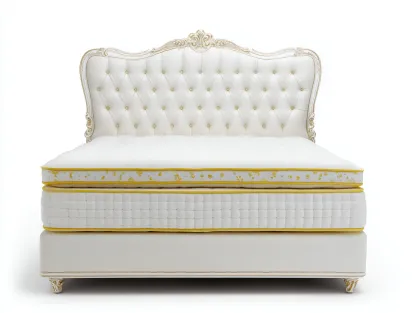 Letto matrimoniale imbottito 200x160x135 cm - bianco/oro - adatto per camera da letto - design classico-Dwellingoliq