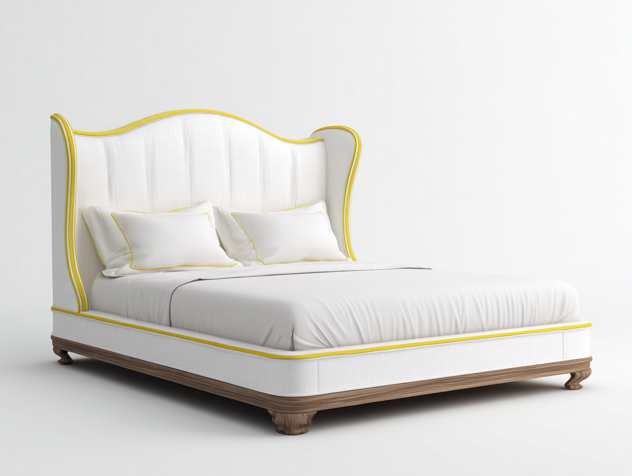 Letto matrimoniale imbottito 200x160x130 cm - bianco/giallo/legno naturale - adatto per camera da letto - design elegante-Dwellingoliq