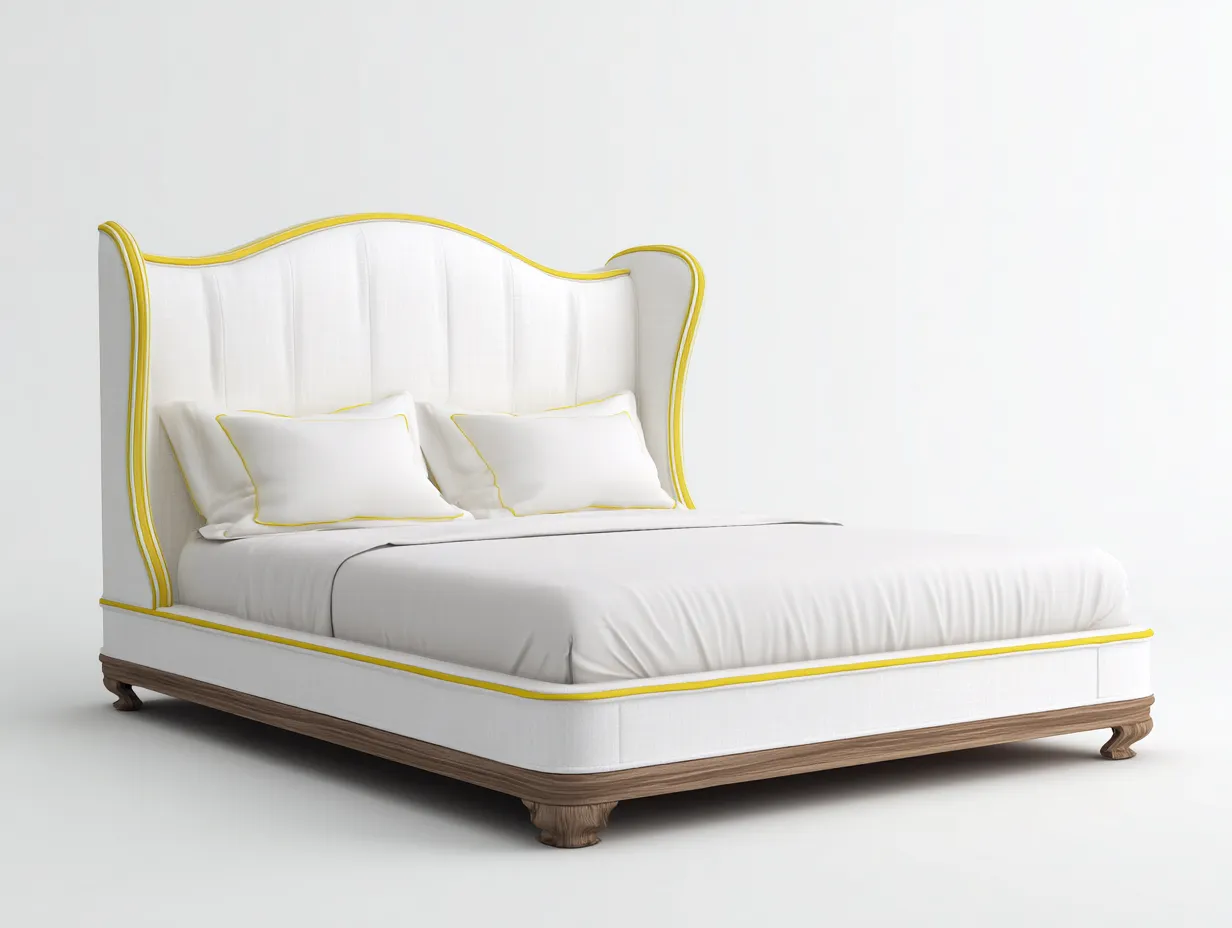 Letto matrimoniale imbottito 200x160x130 cm - bianco/giallo/legno naturale - adatto per camera da letto - design elegante-Dwellingoliq