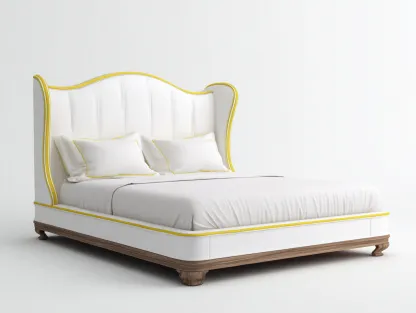 Letto matrimoniale imbottito 200x160x130 cm - bianco/giallo/legno naturale - adatto per camera da letto - design elegante-Dwellingoliq