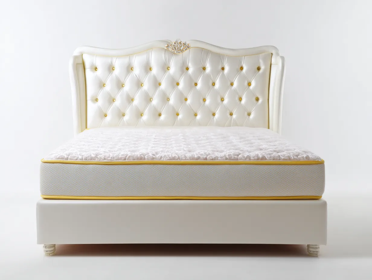 Letto matrimoniale imbottito 200x160x140 cm - bianco/dorati - adatto per camera da letto - design classico-Dwellingoliq