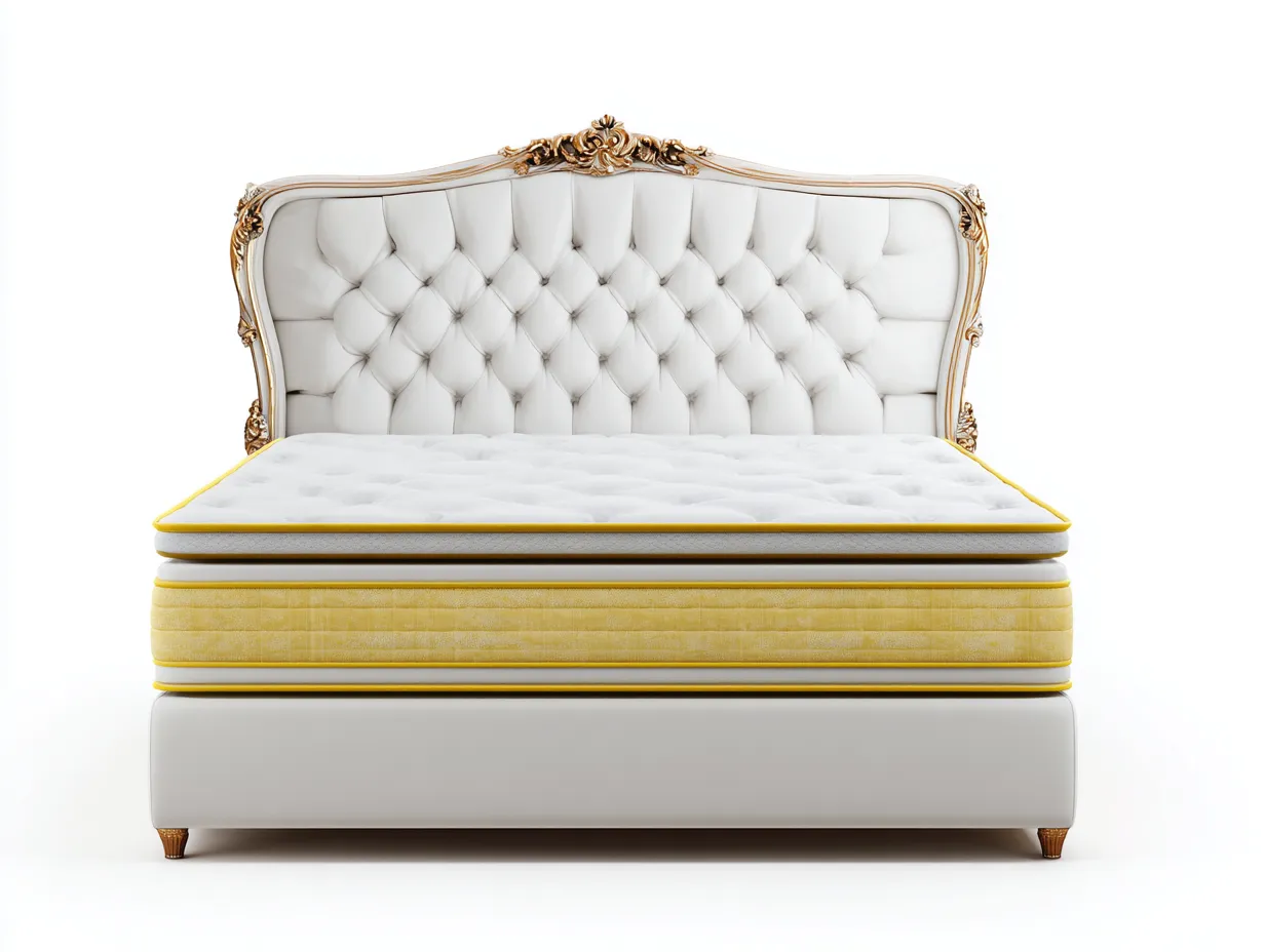 Letto matrimoniale imbottito 200x160x145 cm - bianco/giallo/oro - adatto per camera da letto - design classico-Dwellingoliq