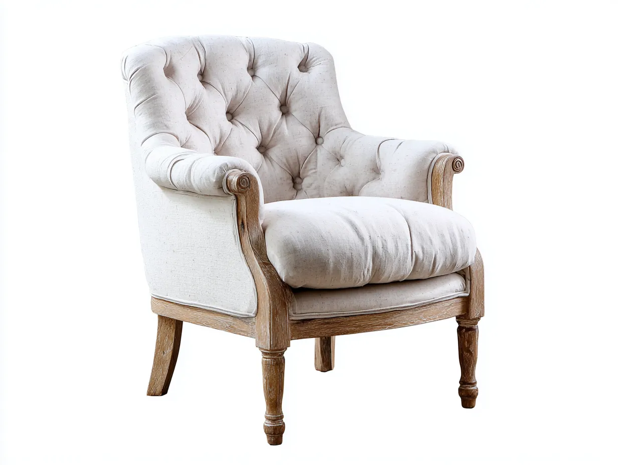 Poltrona rivestita in tessuto con struttura in legno 78x75x92 cm - beige chiaro/legno naturale - adatta per soggiorno - design classico-Dwellingoliq