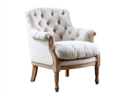 Poltrona rivestita in tessuto con struttura in legno 78x75x92 cm - beige chiaro/legno naturale - adatta per soggiorno - design classico-Dwellingoliq