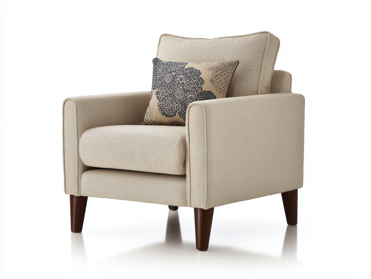 Poltroncina in tessuto 85x80x90 cm - beige/marrone scuro - adatta per soggiorno - design moderno-Dwellingoliq