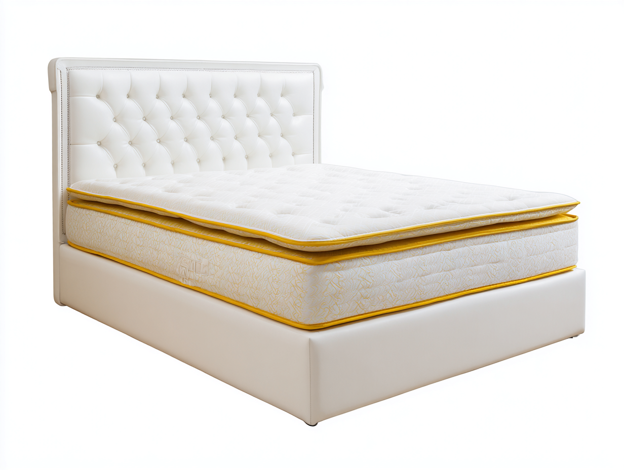 Letto matrimoniale imbottito 160x200x120 cm - bianco/giallo - adatto per camera da letto - design moderno-Dwellingoliq