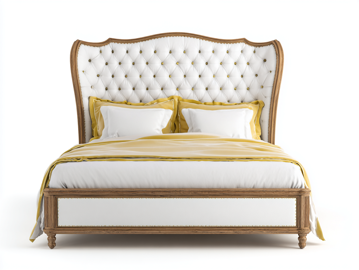 Letto matrimoniale imbottito 200x160x150 cm - bianco/legno - adatto per camera da letto - design classico-Dwellingoliq