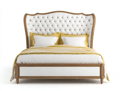 Letto matrimoniale imbottito 200x160x150 cm - bianco/legno - adatto per camera da letto - design classico-Dwellingoliq