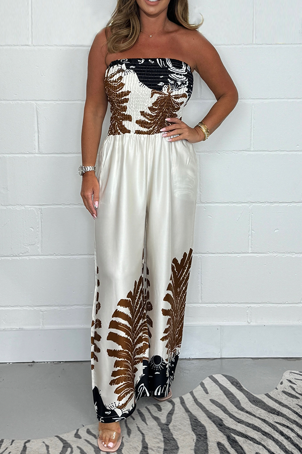 Smocked Bardot Printed Jumpsuit