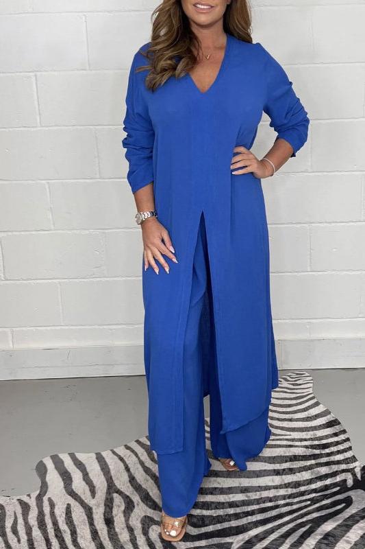 2 Pieces Casual Suit With Long Top And Trouser
