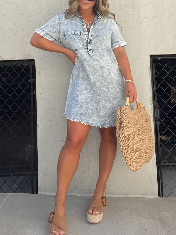 Short Sleeve Casual Denim Shirt Dress