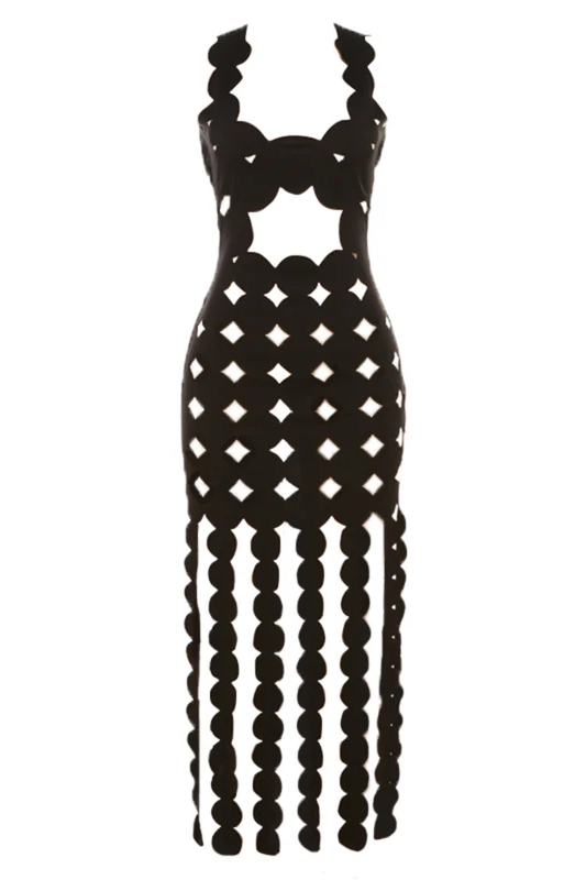 Circle Cutout Fringe Maxi Dress