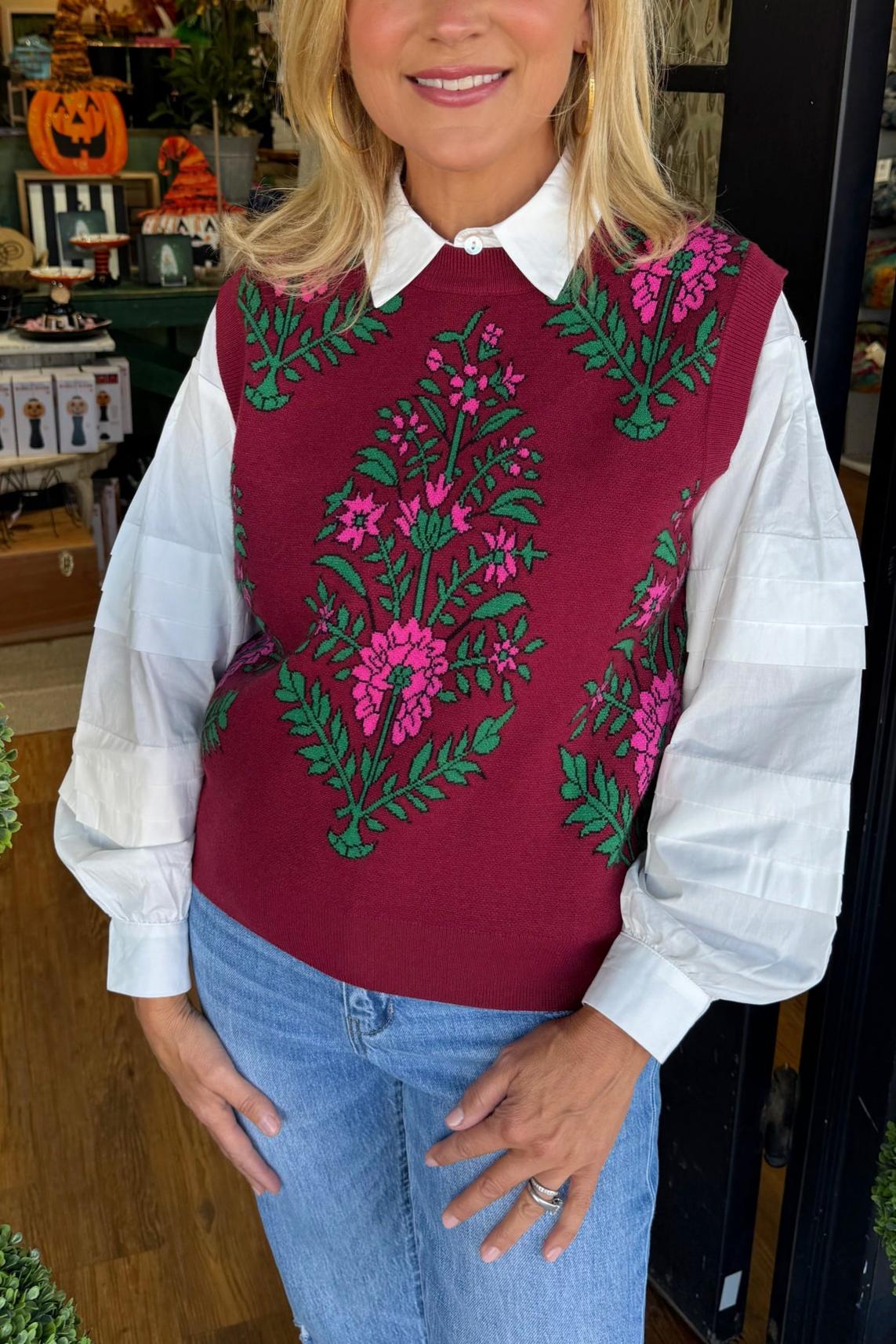 Floral knitted sleeveless vest