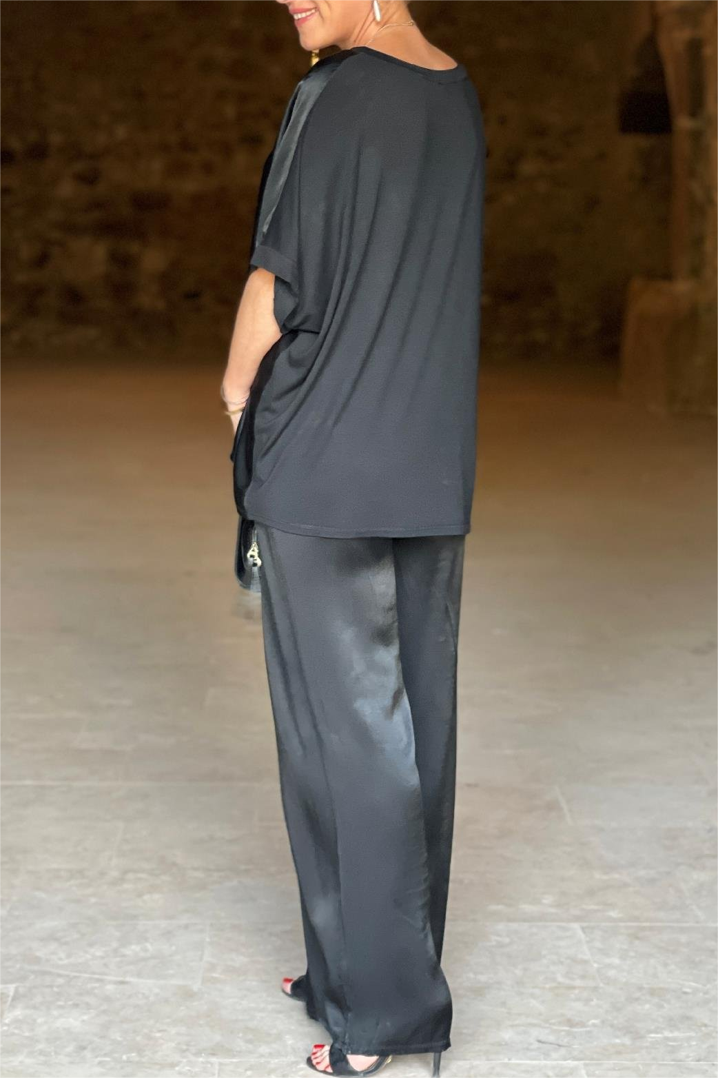 Women's Autumn Loose V-Neck Casual Tops Wide Leg Pants Fashion Suit