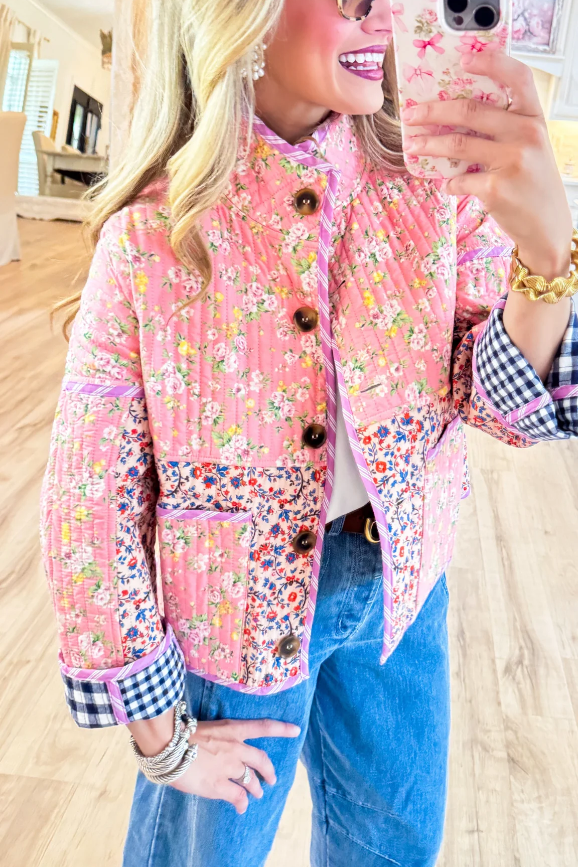 Pink and Navy Multi Print Reversible Jacket