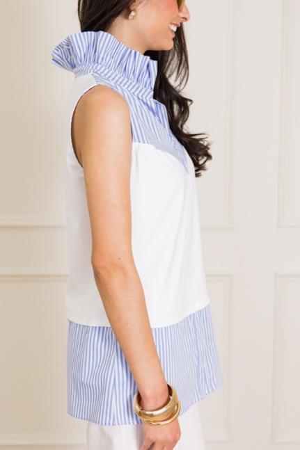 Stripe Ruffle Neck Layering Top