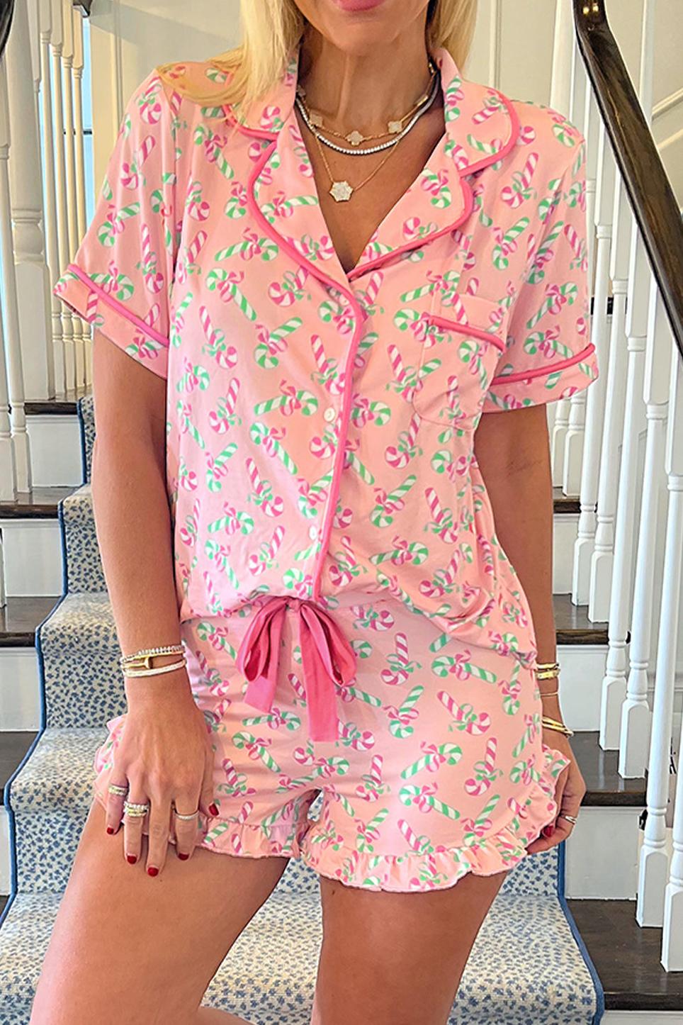 Candy Cane Top and Shorts Pajama Set