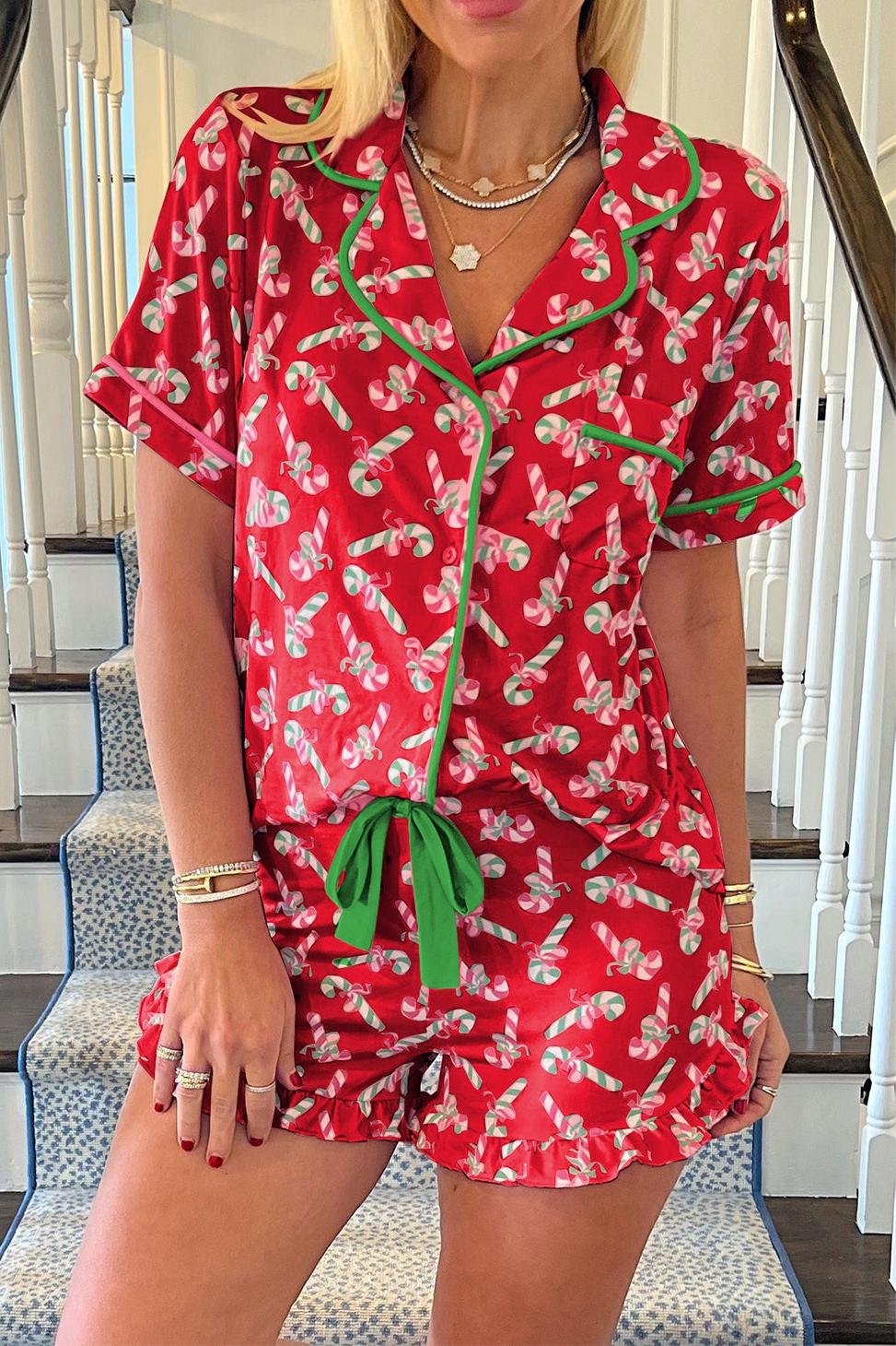 Candy Cane Top and Shorts Pajama Set