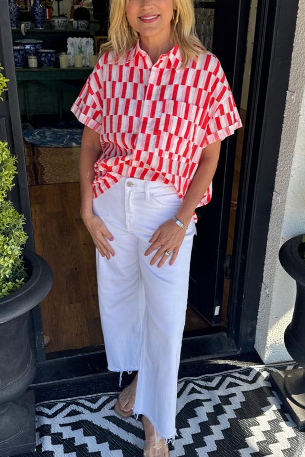 Color-blocked plaid shirt