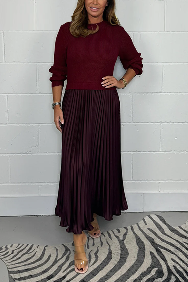 Long Sleeve Jumper & Pleated Bottom Style Dress