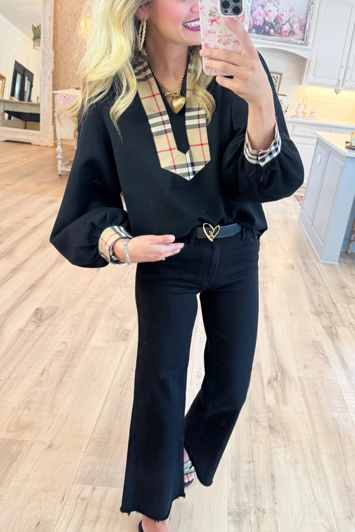 Black and Taupe Accent Blouse