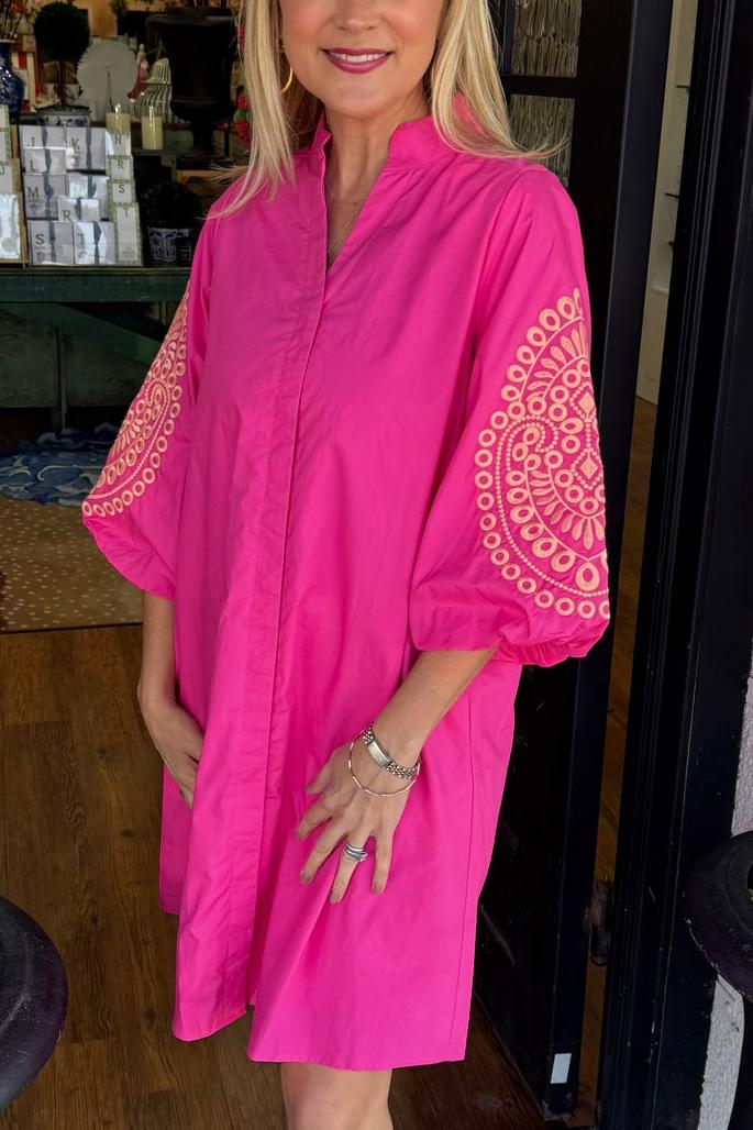 Embroidered puff-sleeved dress