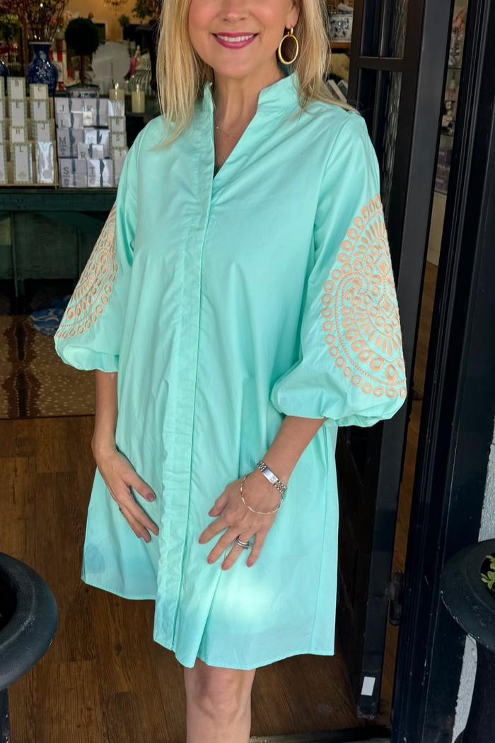 Embroidered puff-sleeved dress